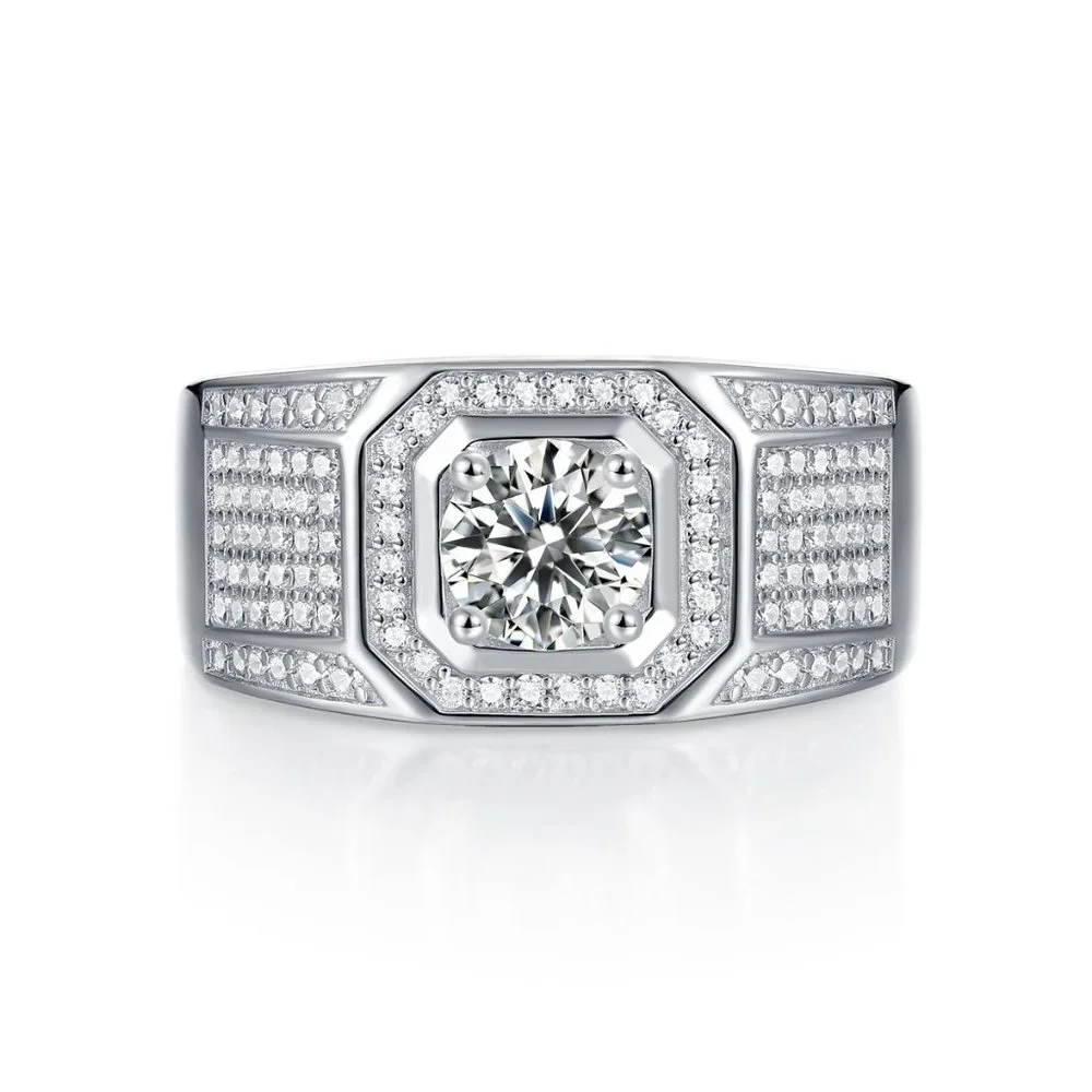 Certified 1ct. t.w. Moissanite Diamond Iced Out Mens Engagement Ring NEW